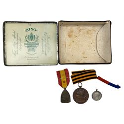Italian re-unification silver medal circa 1860, French bronze medallion, Mennevret 1899, Belgian 1914-18 bronze commemorative war medal etc