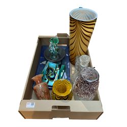 20th century glass, including, Italian Millefiori twin handled glass vase, Maltese glass etc in one box