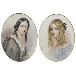 English School (mid 19th century): Quarter Length Portrait of 'Camilla' and Victorian Girl - Possibly Sisters, pair oval watercolours inscribed and dated indistinctly 20cm x 15cm (2)