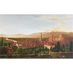 After Thomas Cole (British/American 1801-1848): 'View of Florence from San Miniato', oil on canvas unsigned, housed in heavy gilt frame with fleur-de-lis design 97cm x 158cm