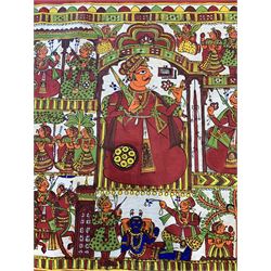 Rajasthan School (20th century): Devnarayan Ki Phad (Par), traditional painted cloth tapestry depicting various episodes of the narrative of the life of the folk deity Devnaryan 75cm x 297cm (unframed)