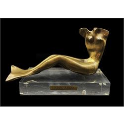 Joan Abras (Spanish 1949-): Bronze study of a nude mermaid, signed, on perpex plinth L23cm 