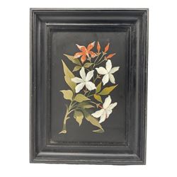 Pietra Dura plaque inlaid with a posy of flowers in ebonised frame 16cm x 11cm