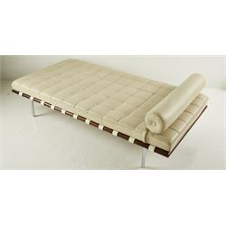 Ludwig Mies van der Rohe for Alivar Italian - 'Barcelona' daybed, upholstered in buttoned cream leather with bolster cushion, on chrome supports