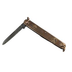9ct gold mounted penknife, with two blades, Sheffield 1922, 7cm long