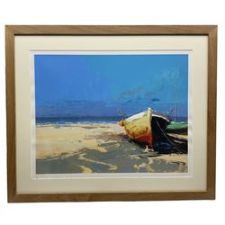 Donald Hamilton Fraser RA (Scottish 1929-2009): Beached Fishing Boat, artist's proof lithograph signed and numbered XI/XXX in pencil 44cm x 57cm