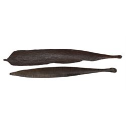 Australian Aboriginal spear thrower with ridged decoration L78cm and another L70cm (2) 