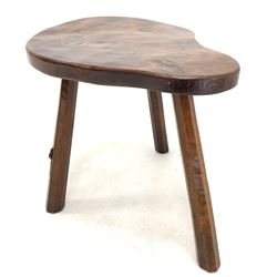 Robert 'Mouseman' Thompson of Kilburn - Yorkshire oak stool, adzed kidney shaped top, raised on octagonal splayed supports, carved with mouse signature W52cm, H46cm