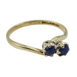 9ct gold two stone cabochon sapphire ring, hallmarked