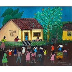 Julie Aguirre (Nicaraguan 1953-): 'La Pulperia' (The Grocery), oil on board signed and dated '88, 21cm x 25cm