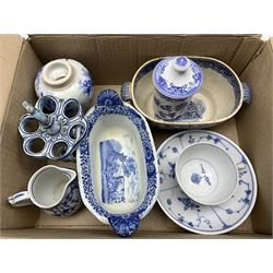 Thuringia Rauenstein coffee cup, saucer and jug together with quantity of blue and white porcelain in one box