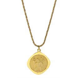 Gold St Christopher's pendant, on gold necklace, both hallmarked 9ct