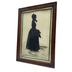 19th century full length silhouette portrait inscribed 'Mrs Hannah Harrison Lady's Maid to Lady Ellesmere ' 25.5cm x 15.5cm 