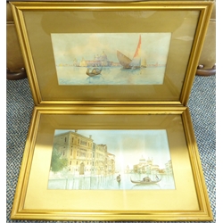  Venetian Scenes, two watercolours indistinctly signed max 17cm x 32cm (2)  