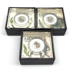 Three The Royal Mint 2020 'Tales of the Earth, the Dinosaur Collection' silver proof fifty pence coins, 'Iguanodon', 'Hylaeosaurus' and 'Megalosaurus', all cased with certificates