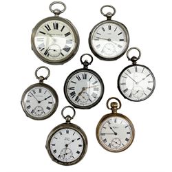 Victorian silver lever fusee pocket watch by D. A. Olswang, Sunderland, five other Victorian and later silver pocket watches and a gold-plated pocket watch by Waltham