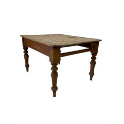 Victorian pine kitchen table, with one frieze drawer, raised on turned supports 