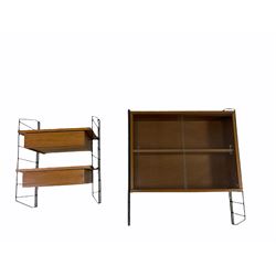 Mid 20th century teak wall mounted bookcase, with sliding glazed doors enclosing single shelf, together with a similar set of wall mounted drawers 
