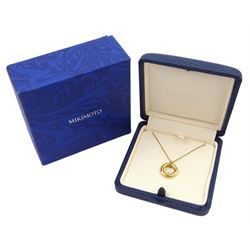 Mikimoto 18ct gold pearl circular pendant necklace, hallmarked, boxed