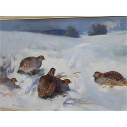 Frank Southgate RBA (British 1872-1916): Partridges in the Snow, pair watercolours signed 38cm x 58cm