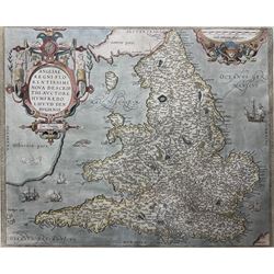 Humphrey Llwyd (Lhuyd) (Welsh 1527-1568): 'Angliae Regni Florentissimi Nova Descriptio' - New map of the most flourishing kingdom of England, engraved map with hand-colouring pub. 1579, 38cm x 47cm