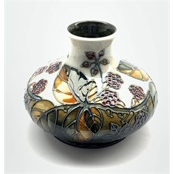  Moorcroft Blackberry pattern squat vase designed by Sally Tuffin, H11cm x D13cm   