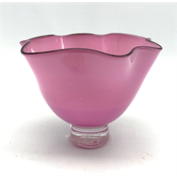 Gillies Jones of Rosedale purple glass bowl with crimped black rim signed and dated '99, D13.5cm x H11cm