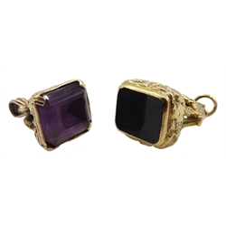 Two 9ct gold amethyst and bloodstone, both hallmarked