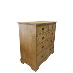 20th century pine chest of drawers, fitted with two short and three long graduated drawers, raised on bracket supports 