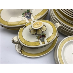 Wedgwood Directoire pattern dinner service comprising 10 dinner plates, 10 soup bowls, 7 side plates, 2 tea plates, two large tureens and two small tureens on stands 