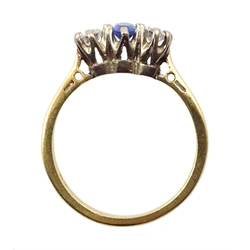 18ct gold oval sapphire and round brilliant cut diamond ring, London 1987