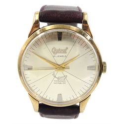 Ogival gentleman's 9ct gold manual wind 21 jewels wristwatch, Edinburgh 1958, on leather strap