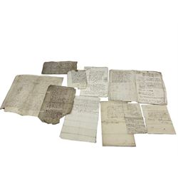 17th century vellum document concerning land in Kent between Thomas Atwood and Richard Crambrooke dated March 1668, a single page document signed John Webb, a page from a ledger dated 1603 and other 17th century documents, pages etc