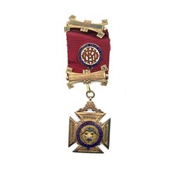 9 carat gold and enamel RAOB Order of Merit breast jewel awarded to Bro. A W Farmer by the Abbey Lodge No.1098, 1930, 22gms