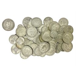 Approximately 600 grams of Great British pre 1947 silver coins including sixpences, halfcrowns etc and a Queen Victoria 1889 double florin