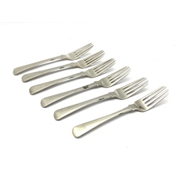 Set of six George III silver Old English pattern table forks engraved with a crest Exeter 1813 Maker Joseph Hicks 17oz