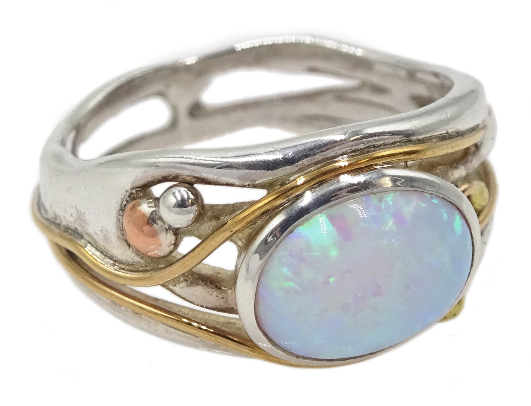DS Silver and 14ct gold wire opal ring, stamped - Jewellery, Watches ...
