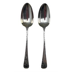 Pair of George III silver table spoons with later floral engraving London 1784 Maker George Smith III 3.6oz