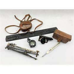 Military sighting instrument by F B & S (1932) Ltd, in leather case, another by H W Co. Ltd,  compass by Steward & Co and other items 