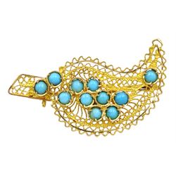 18ct gold turquoise leaf brooch, stamped 750