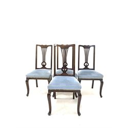 Set four Edwardian stained beech dining chairs with upholstered seats and cabriole supports W48cm
