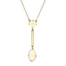 Gold oval and round opal pendant necklace