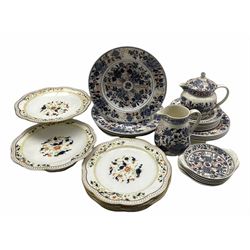 Late Victorian Wedgwood 'Ningpo' pattern part dinner service together with a late Victorian Wedgwood dessert service comprising one tall and one short pedestal comport and five plates