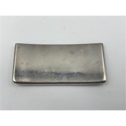 Silver card case with engraved decoration, hinged lid and shield shape vacant cartouche Birmingham 1918 Maker William Henry Sparrow, an engraved curved silver card case Birmingham 1905 and a plain similar case Chester 1902 4.2oz 