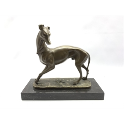 Bronze study of a Greyhound after Antoine-Louis Barye, on rectangular base, L31cm x H27cm 