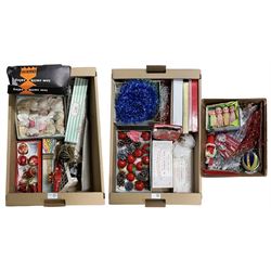 Vintage Christmas decorations including baubles, tinsel, candles etc in three boxes