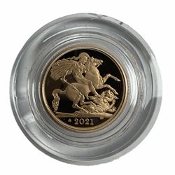 Queen Elizabeth II 2021 gold proof half Sovereign coin, cased with certificate