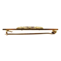 Gold enamel R.N Transport bar brooch, stamped 15ct, approx 5gm