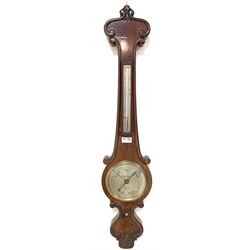 Early Victorian mahogany barometer and thermometer, having a scroll carved case, silvered registers, and inscribed 'Brooks, Ludgate street, London' H92cm