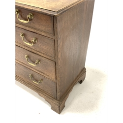 George III oak chest fitted with four long graduated drawers with brass drop handles, raised on bracket supports 